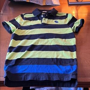 Abercrombie & Fitch Men's Polo - Lime, Navy, and Blue Stripes